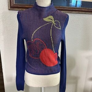 BDG Blue Cherry Pattern Sweater